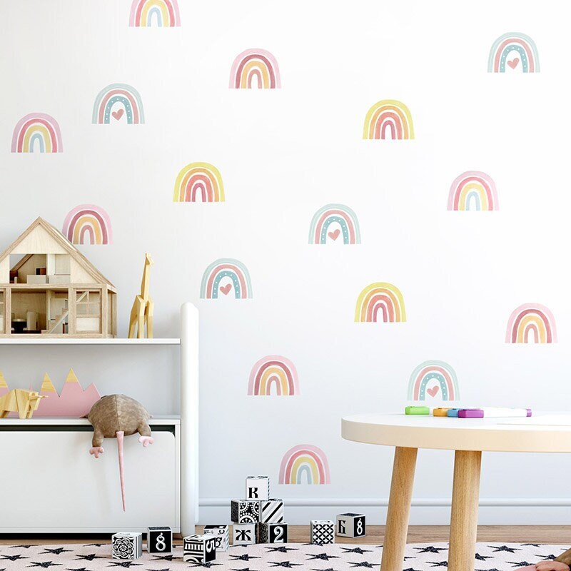 Watercolor Rainbow Wall Decal, Pastel Rainbows Wall Sticker for