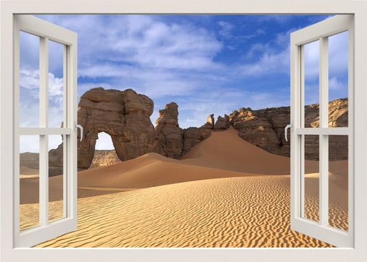 Desert Wall Decal, 3d Window Wall Decal, Desert Window Frame, Window View Wall Mural, Nature Wall Decal, Bedroom Living Room Home Wall Decor