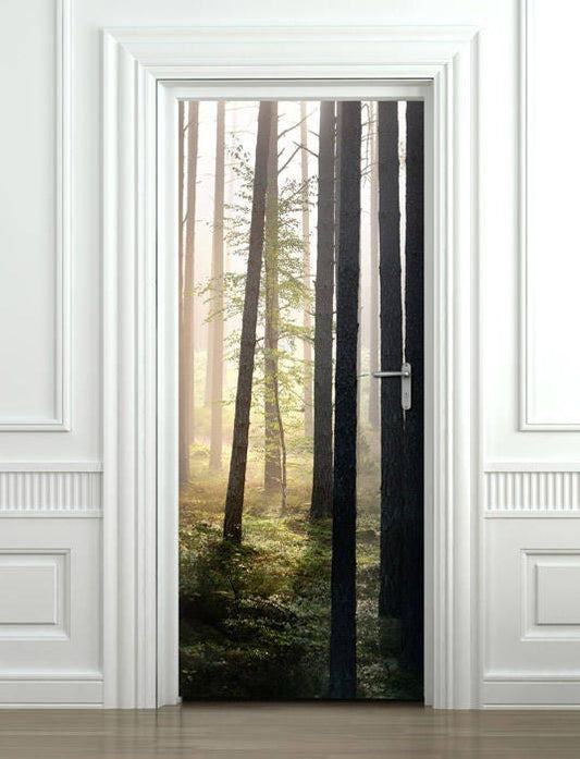 Forest Wall Decal, Forest Door Sticker, Door Mural, Door Wallpaper, Nature Home Design Sticker, Trees Wallpaper, Fridge Door Decor