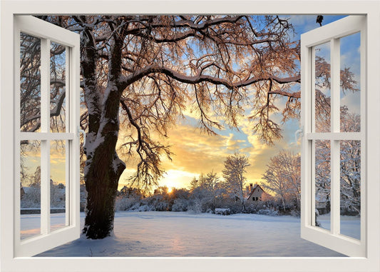 Winter Wall Decal, 3d Window Wall Decal, Window View Wall Mural, Nature Winter Wall Sticker,Window Frame Wall Decal, Window View Sticker