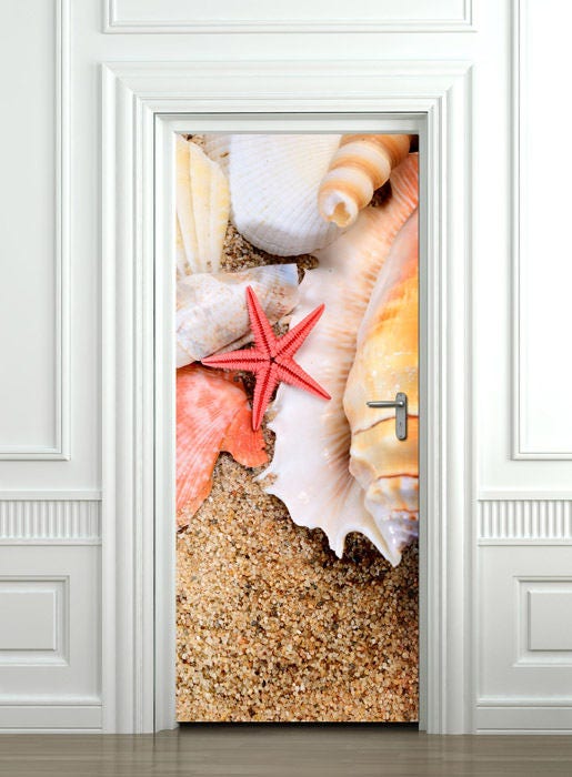 Sea Shells Wall Decal, Door Sticker, Door Wallpaper, Sea Star Wall Sticker, Door Mural, Living Room Bedroom Home Decor, Door Wall Mural