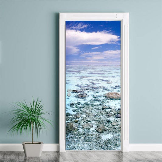 Sticker mural de plage, Sticker mural de mer, Sticker de porte, Peinture murale de porte coucher de soleil, Sticker de porte, Papier peint de porte, Revêtement de porte, Sticker de porte design d'intérieur