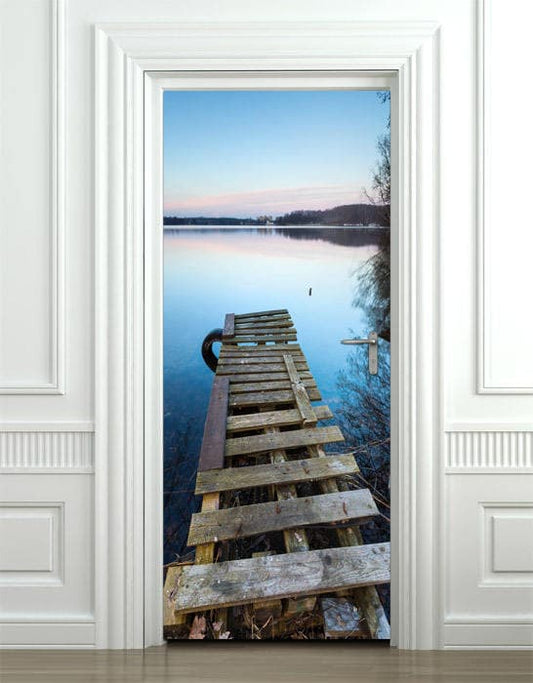 Sticker mural pont sur un lac, autocollant mural pont, décoration de porte nature, peinture murale pont nature porte, couverture de porte, habillage de porte décoration de la maison salon