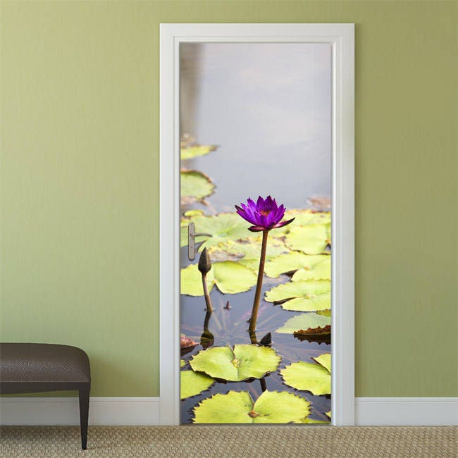 Lotus Wall Decal, Water Lily Flower Wall Decal, Flower Wall Sticker, Water Lily Door Decor, Flower Door Mural, Door Cover Home Decor