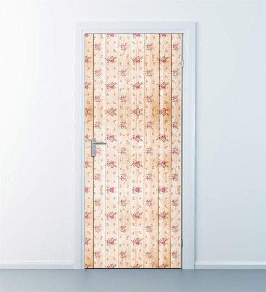 Autocollant mural en bois, autocollant mural de porte à texture florale, autocollant mural de porte en planches de bois, peinture murale de porte, autocollant de porte, papier peint de porte, design d'intérieur