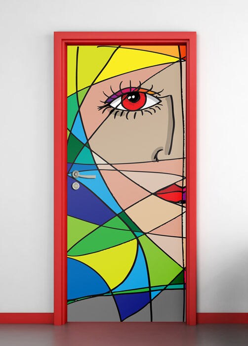 Abstract Woman Face Wall Decal, Abstract Wall Sticker, Abstract Door Decor, Face of a Woman Wall Decor, Abstract Colors Mural Door Wrap