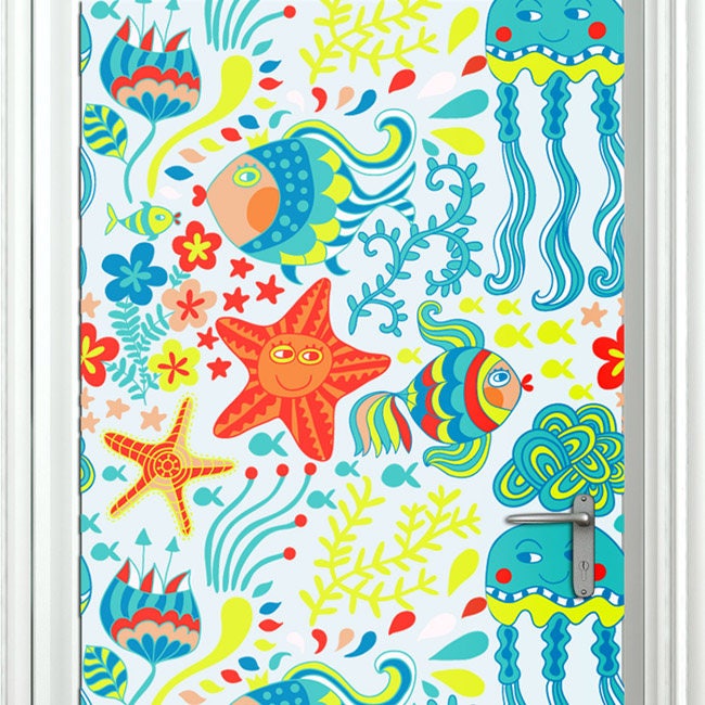 Fishes Wall Decal, Fishes Sticker, Underwater Wall Decal, Ocean Decal, Underwater Door Decor,  Ocean Door Decor Mural, Door Cover Wrap