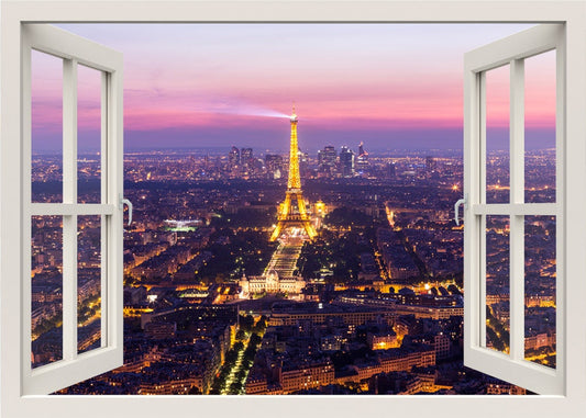 Eiffel Tower Wall Decal, 3d Window Wall Decal, Paris WindowView Frame Wall Decal, Paris Window View Wall Mural, Living Room Home Wall Decor