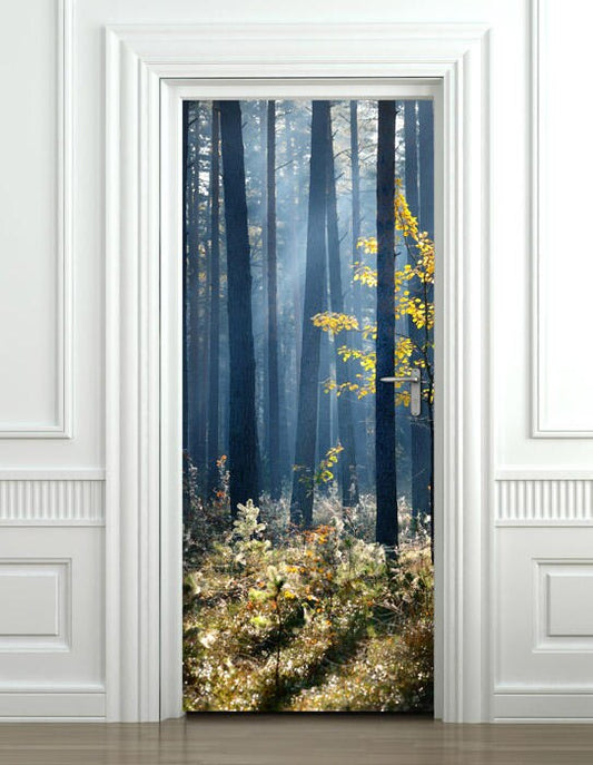 Autocollant mural forêt, autocollant de porte forêt, papier peint de porte, peinture murale de porte, décoration murale nature, décoration de chambre à coucher, décoration de maison, revêtement de porte