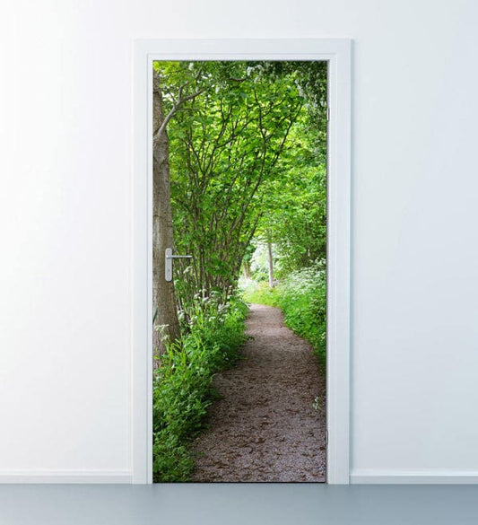 Autocollant de porte de forêt, autocollant de porte d'arbres, papier peint de porte de chemin forestier, décoration murale de nature, décoration de maison de salon de chambre à coucher, revêtement de porte