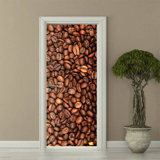 Autocollant mural en grains de café, autocollant mural en grains de café, peinture murale pour porte, papier peint pour porte, autocollant pour porte, autocollant pour porte de décoration intérieure, revêtement de porte