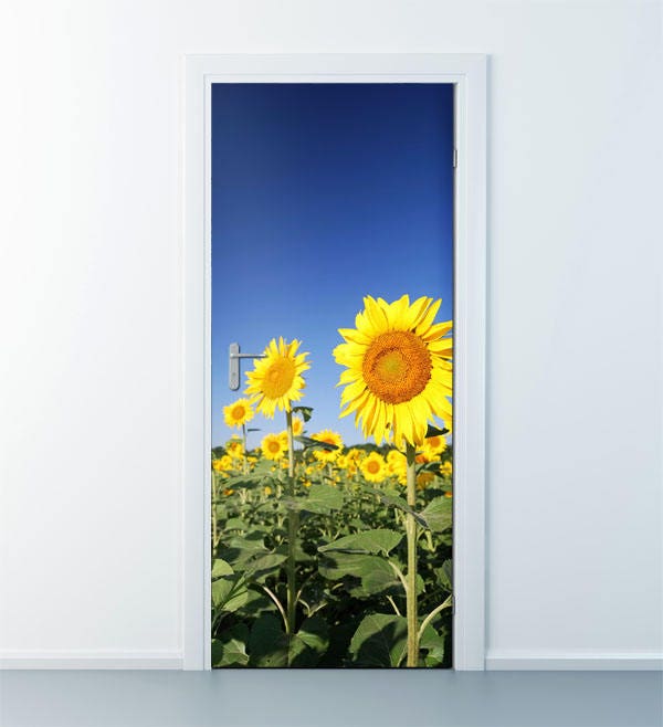 Autocollant mural tournesols, autocollant mural tournesols, peinture murale de porte nature, papier peint de porte, autocollant de porte, autocollant de porte design d'intérieur, revêtement de porte