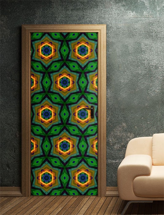 Abstract Shapes Door Sticker, Kaleidoscope Door Wallpaper, Door Mural, Kaleidoscope Door Sticker Cover, Bedroom Living Room Home Decor