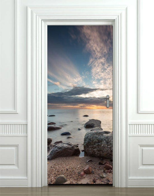 Autocollant mural Pierres Plage Montagnes, Autocollant mural Nature, Décoration de porte Nature, Peinture murale Pierres Nature Porte, Couverture de porte, Enveloppe de porte pour la décoration intérieure