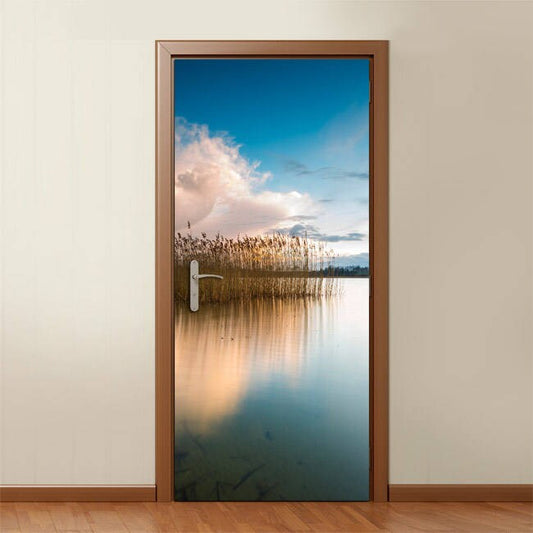 Lake Wall Decal, Nature Lake with Clouds Wall Sticker, Nature Door Decor, Nature Door Mural, Door Cover, Door Wrap Living Room Home Decor