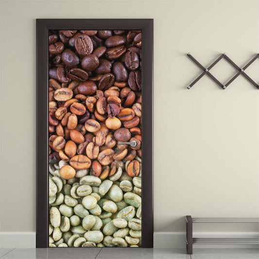 Coffee Beans Wall Sticker, Coffee Wall Decal, Kitchen Door Decor, Coffee Wall Decor, Kitchen Door Mural, Door Cover, Door Wrap Home Decor