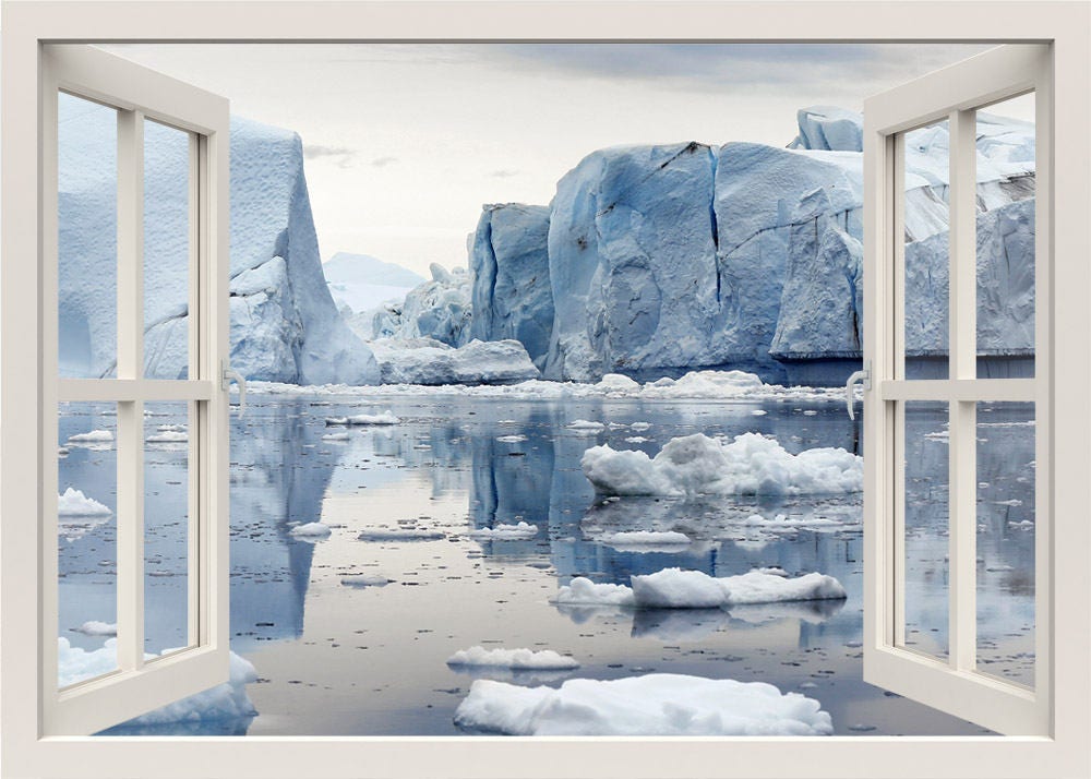 Autocollant mural iceberg, autocollant mural glace, autocollant mural fenêtre 3D, autocollant mural Antarctique, autocollant vue fenêtre, cadre de fenêtre, peinture murale vue fenêtre