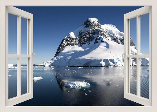 Autocollant mural avec vue sur la mer Iceberg, autocollant mural sur glace, autocollant mural pour fenêtre 3D, autocollant mural Antarctique, autocollant avec vue sur la fenêtre, peinture murale pour cadre de fenêtre