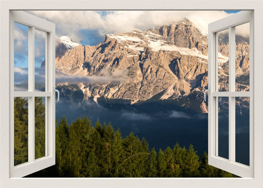 Mountain Wall Decal, Mountain Wall Sticker, Alpes Mountain 3d Window Wall Decal, Nature Animals Window Frame Wall Decal, Home Decor