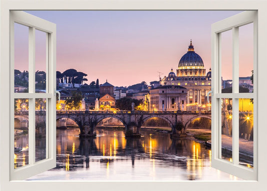 Rome Wall Decal, 3d Window View Wall Decal, Rome Wall Sticker Mural, Italy Wall Decor Sticker, Bridge Decal, Bedroom Home Decor Living Room