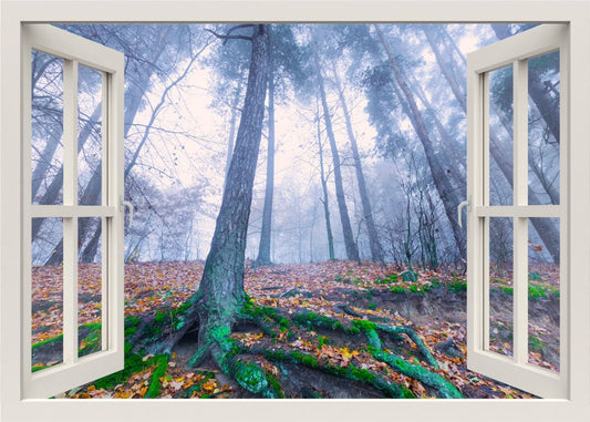 Autocollant mural forêt, autocollant mural forêt, autocollant mural arbres, autocollant mural nature, autocollant vue fenêtre 3D, décoration de la maison du salon de la chambre à coucher