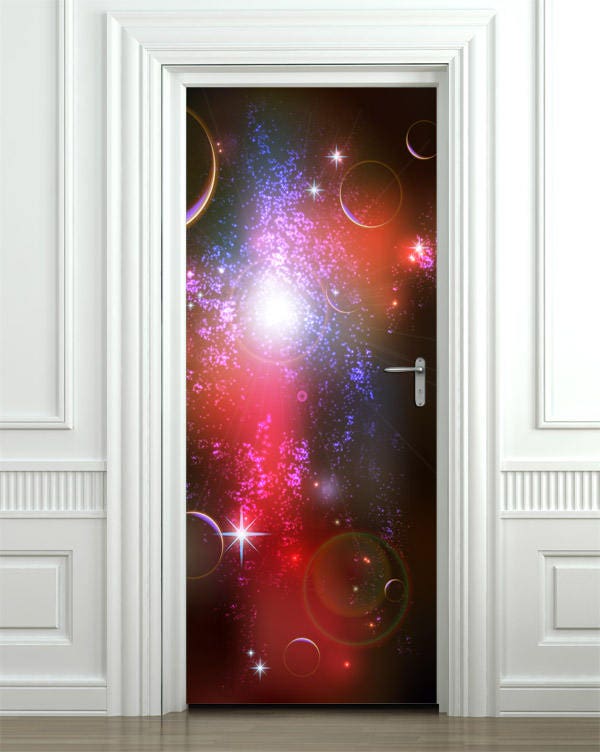 Autocollant mural espace, autocollant mural galaxie, fresque de porte spatiale, autocollant mural poussière d'étoile, papier peint, autocollant de porte spatiale, revêtement de porte design pour la maison