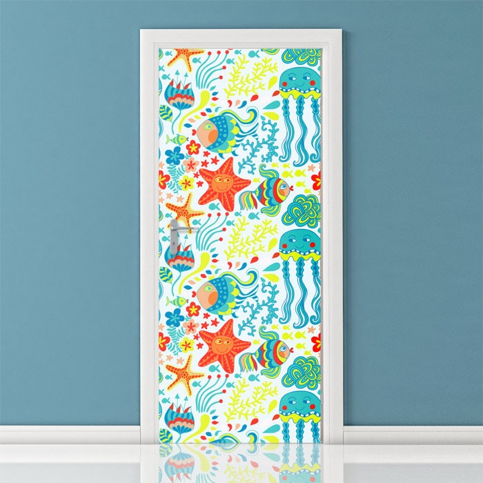 Fishes Wall Decal, Fishes Sticker, Underwater Wall Decal, Ocean Decal, Underwater Door Decor,  Ocean Door Decor Mural, Door Cover Wrap