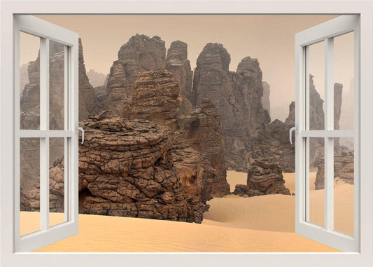 Desert Wall Decal, Rocks Nature Wall Decal, Sandy Desert Mural Wall Decor, Dunes Wall Decal, 3d Window Wall Decal,  Window View Wall Sticker