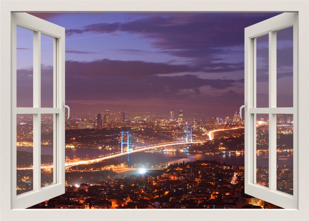 Istanbul City Wall Decal, Turkey Wall Decal, Bosphorus View Wall Decal, Bridge Wall Mural, 3d Window Wall Decal,  Window View Wall Sticker