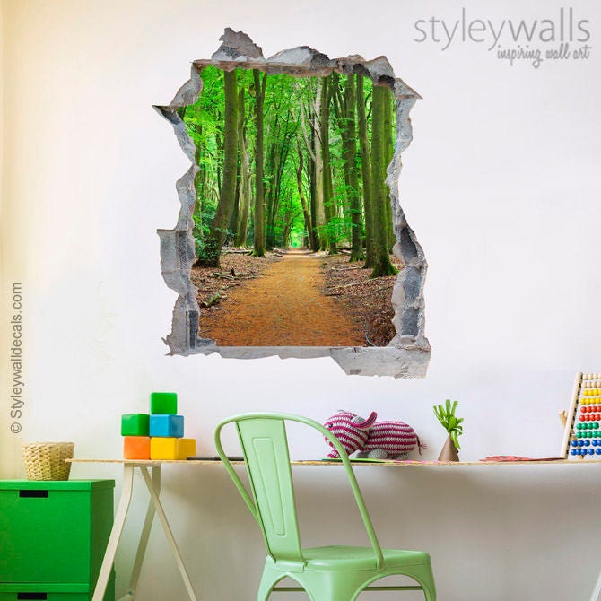 Autocollant mural forêt, autocollant mural nature, autocollant mural effet 3D trou dans le mur, autocollant mural 3D, mur cassé effet 3D décoration murale pour la maison