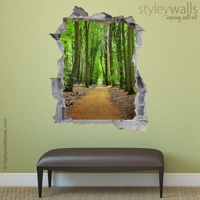 Forest Wall Decal, Nature Wall Sticker, Hole in the Wall 3d Effect Wall Sticker, 3d Wall Decal, Broken Wall 3d Effect Wall Mural Home Decor