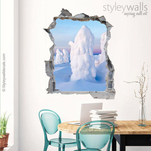 Autocollant mural de glace, autocollant mural nature, autocollant mural effet 3D trou d'iceberg dans le mur, autocollant mural 3D, décoration murale effet 3D pour mur cassé