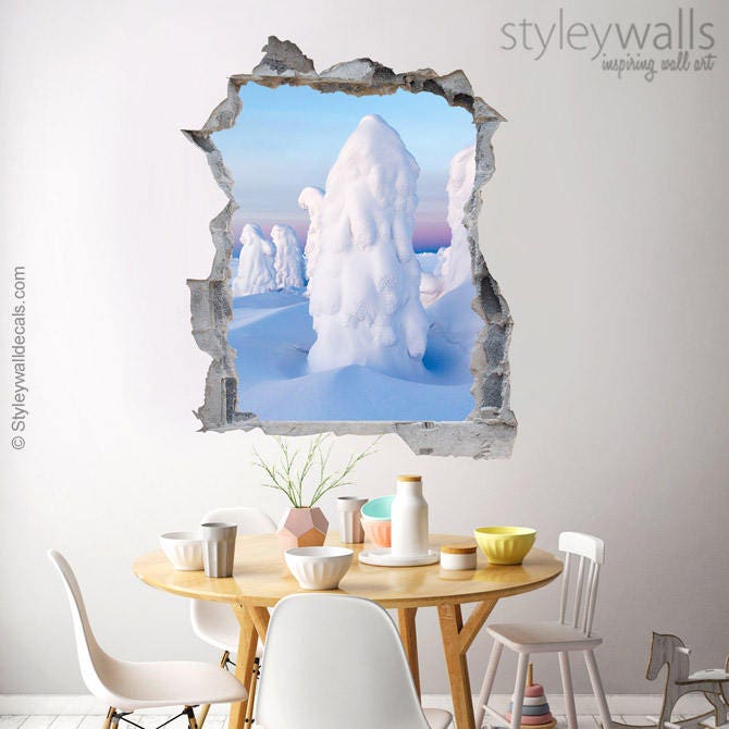 Autocollant mural de glace, autocollant mural nature, autocollant mural effet 3D trou d'iceberg dans le mur, autocollant mural 3D, décoration murale effet 3D pour mur cassé