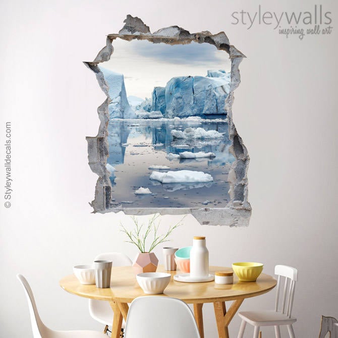 Iceberg Wall Decal Mural, Iceberg Mural, Hole in the Wall 3d Effect Wall Sticker, 3d Wall Decal, Broken Wall 3d Effect Mural Home Decor