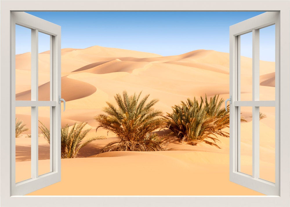 Desert Wall Decal, Nature Wall Decal, Desert Mural Wall Decor, Dunes Mountains Wall Decal, 3d Window Wall Decal,  Window View Wall Sticker