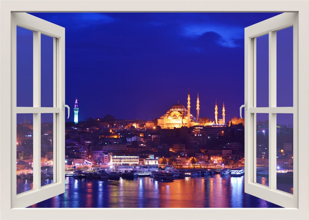 Istanbul Wall Decal, Turkey Wall Decal, Bosphorus View Wall Decal, Mosque Wall Mural, 3d Window Wall Decal,  City View Wall Sticker Decor