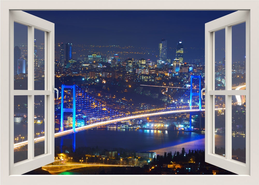 Turkey Istanbul City Wall Decal, Bridge Wall Decal, Bosphorus View Wall Decal, Wall Mural, 3d Window Wall Decal,  Window View Wall Sticker