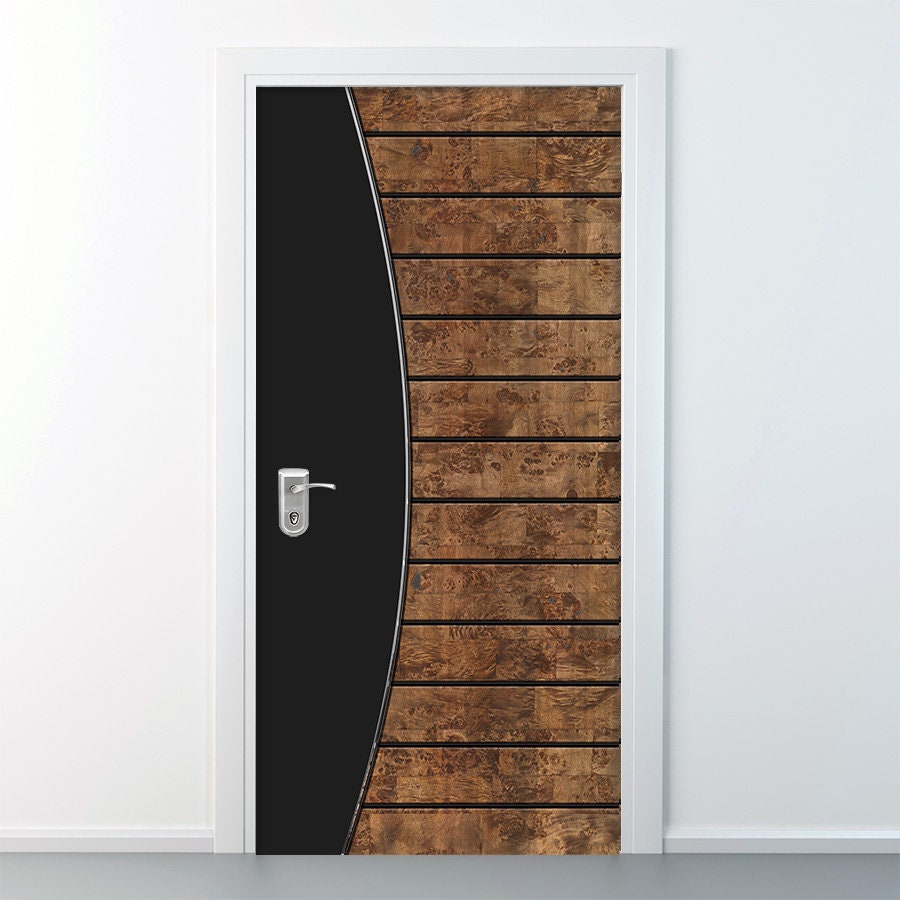 Sticker Porte, Sticker Porte, Bois avec Noir WOOD 102, Sticker Porte Bois, Sticker Porte Entrée, Sticker Porte Chambre, Revêtement Porte, Décoration Maison