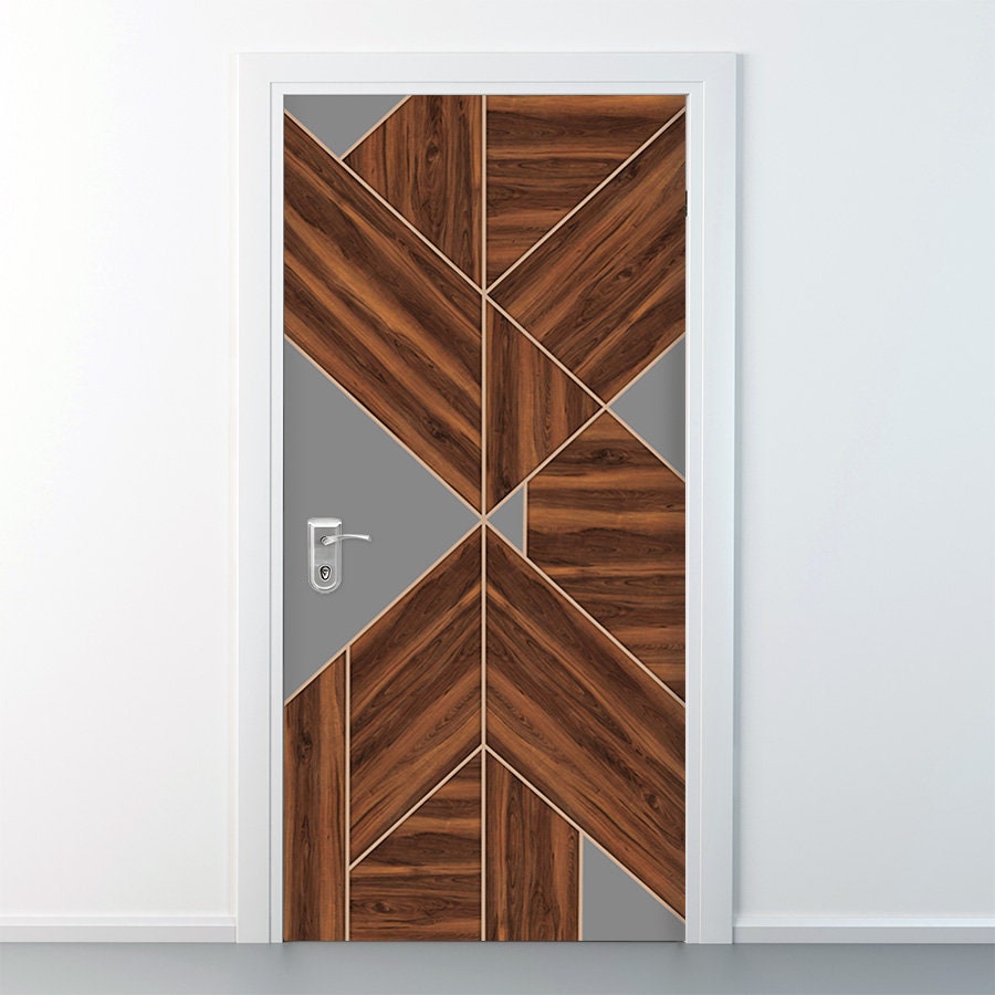 Wood and Grey Door Mural, Door Sticker, Wooden Door Decal, Entrance Door Mural, Door Sticker, Door Covering, Home Room Design Door Sticker