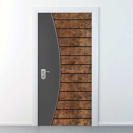 Sticker porte bois et gris, Sticker porte, WOOD 104, Sticker porte bois, Sticker porte d'entrée, Sticker porte chambre, Revêtement porte, Décoration maison