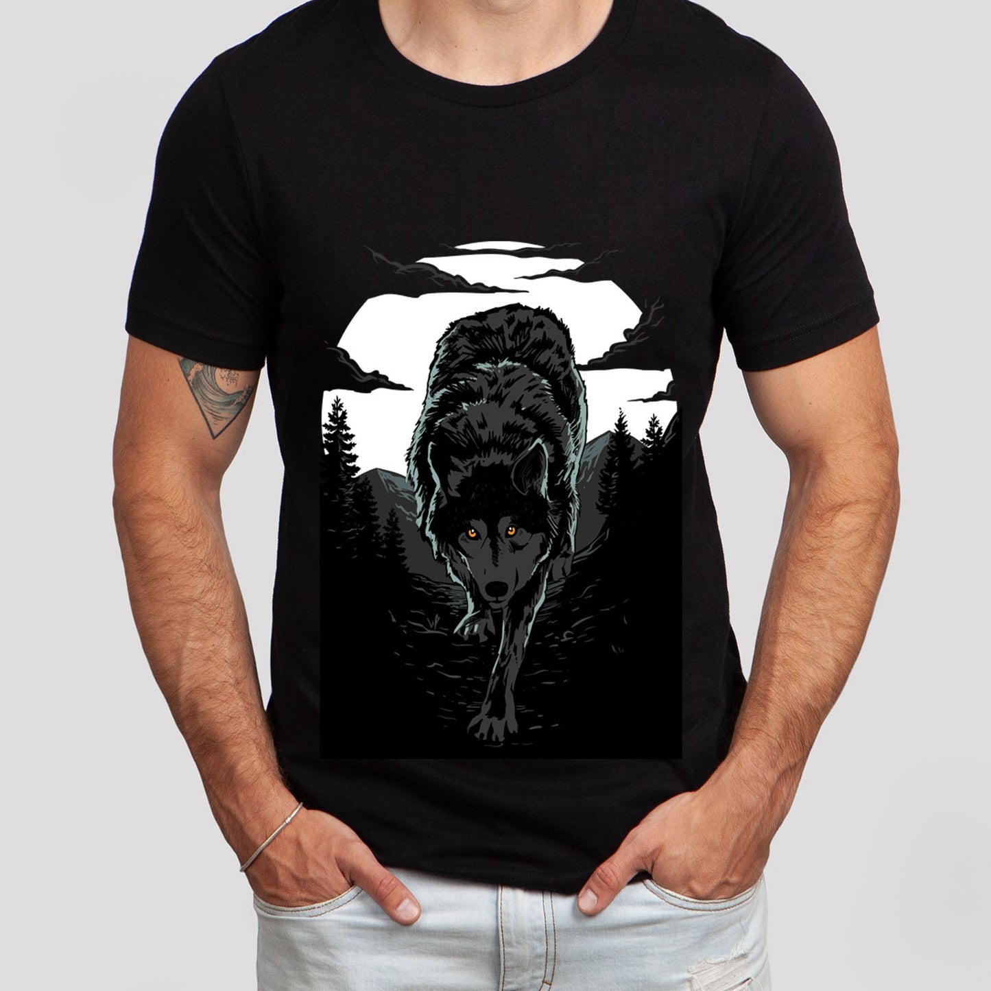 Wolf T-shirt, Tribal T-shirt, Mystical Gift T-shirt, Gothic T-Shirt, Fantasy and Myth T-shirt, Werewolf and Moon, Animal T-Shirt