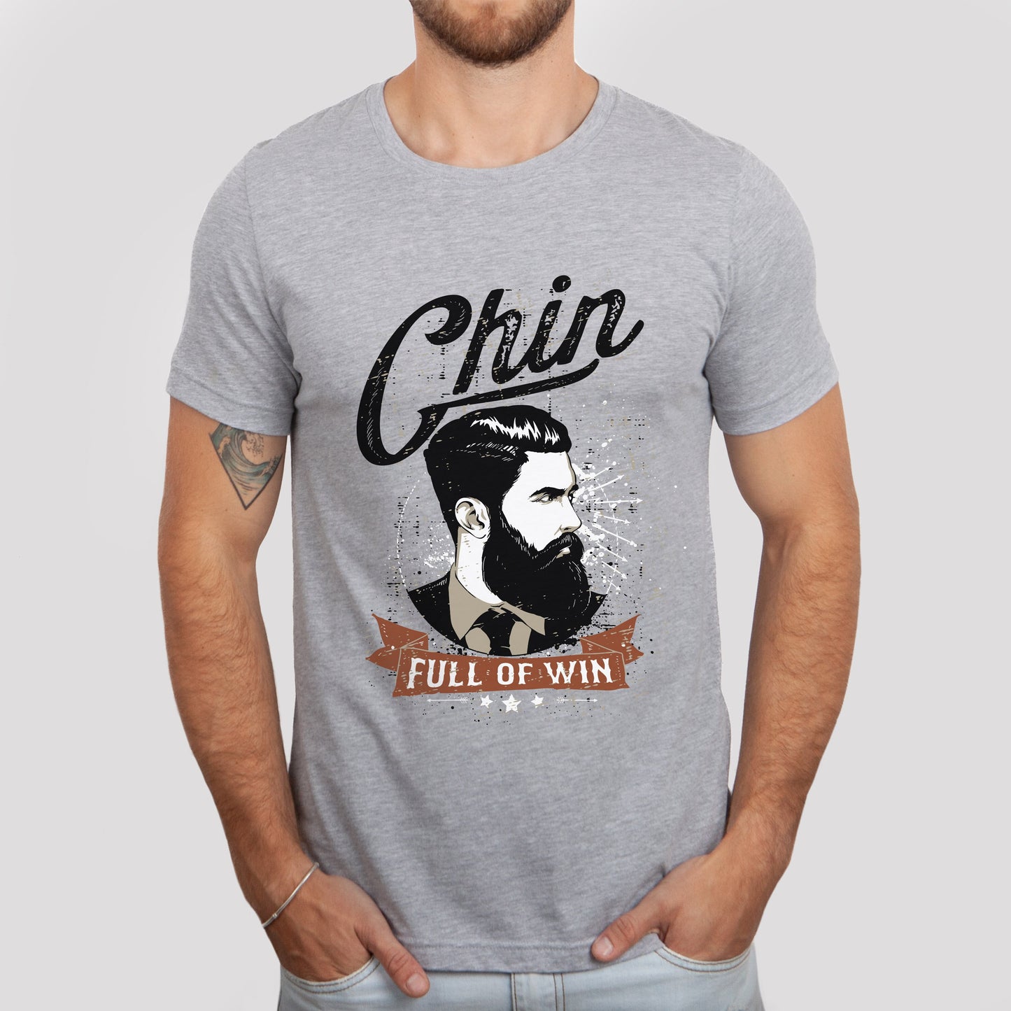 T-shirt avec menton plein de victoire, t-shirt avec barbe pour homme, t-shirt avec barbe pour papa, t-shirt avec amour de la barbe, t-shirt avec cheveux, t-shirt avec amoureux de la barbe, cadeaux pour lui