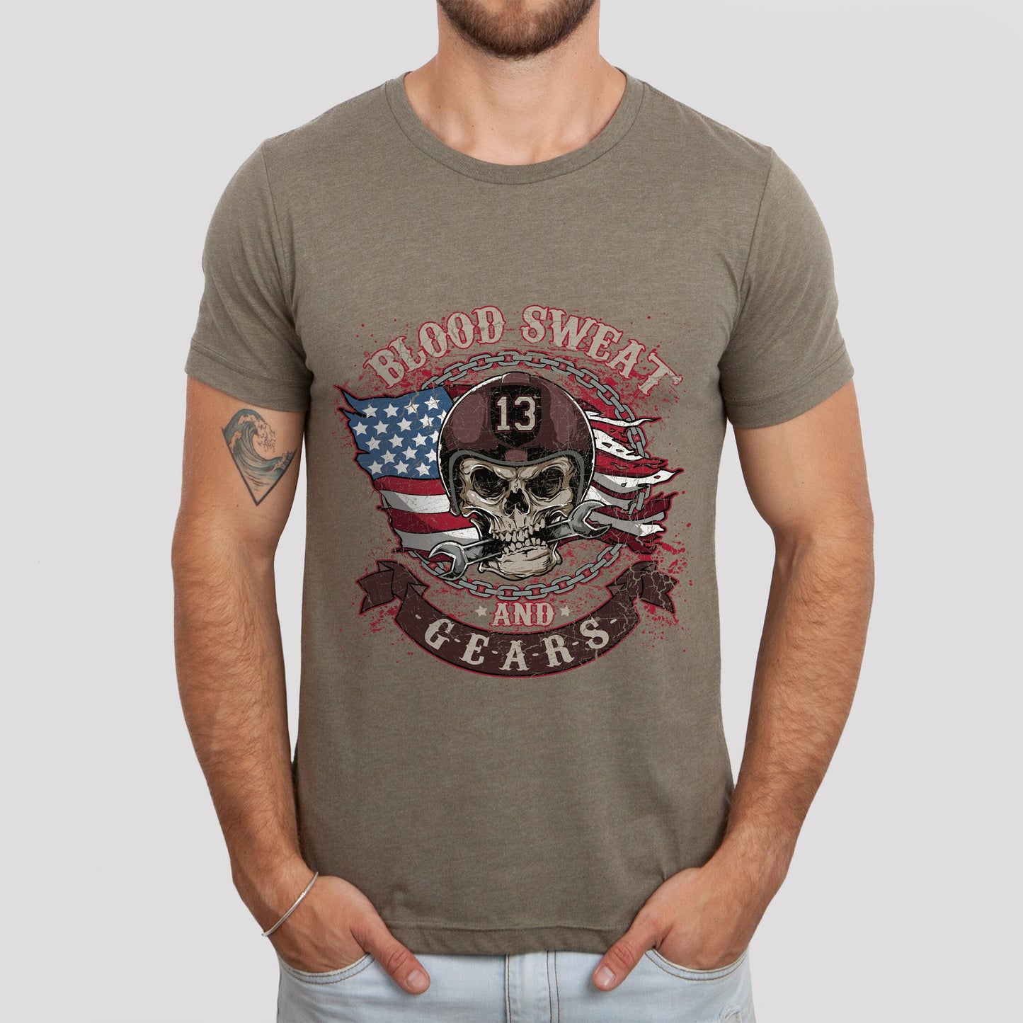 T-shirt Blood Sweat and Gear, T-shirt Skull, T-shirt moto, T-shirt motard, T-shirt pilote, cadeaux moto, cadeau pour lui