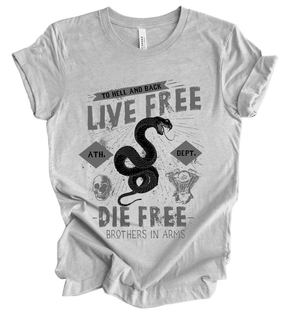 Live Free T-Shirt, T-shirt with Snake, Rider Shirt, Snake T-shirt, Metal Lovers Shirt, Rock T-shirt, Biker Shirt, Motorcycle Lover Shirt