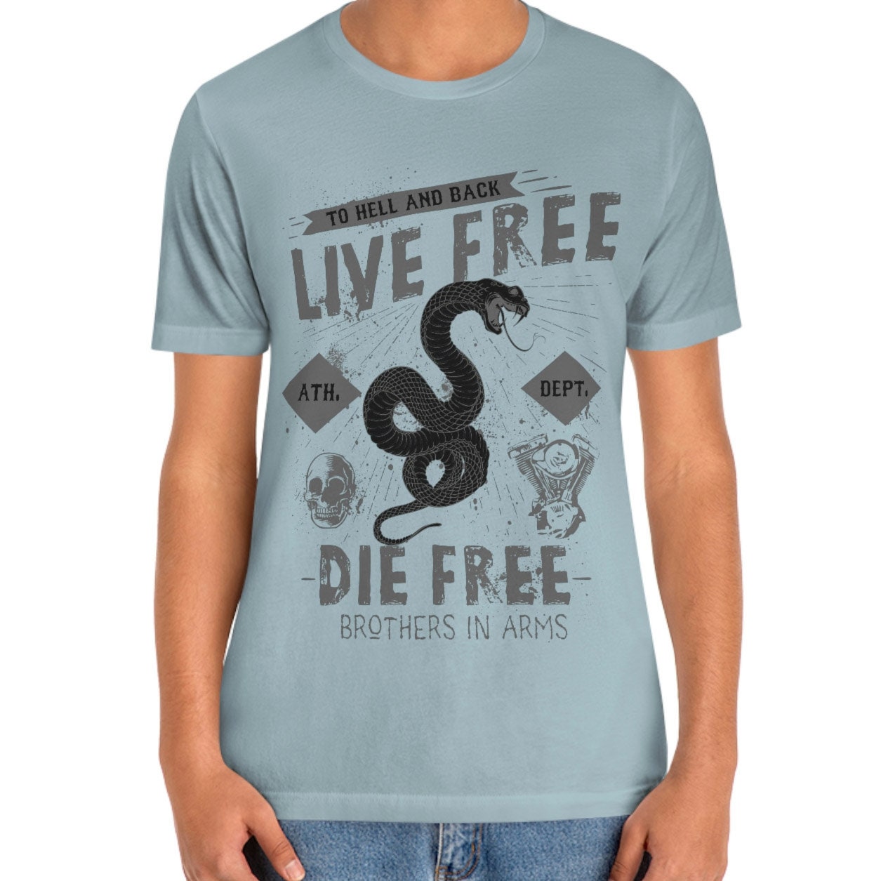 Live Free T-Shirt, T-shirt with Snake, Rider Shirt, Snake T-shirt, Metal Lovers Shirt, Rock T-shirt, Biker Shirt, Motorcycle Lover Shirt