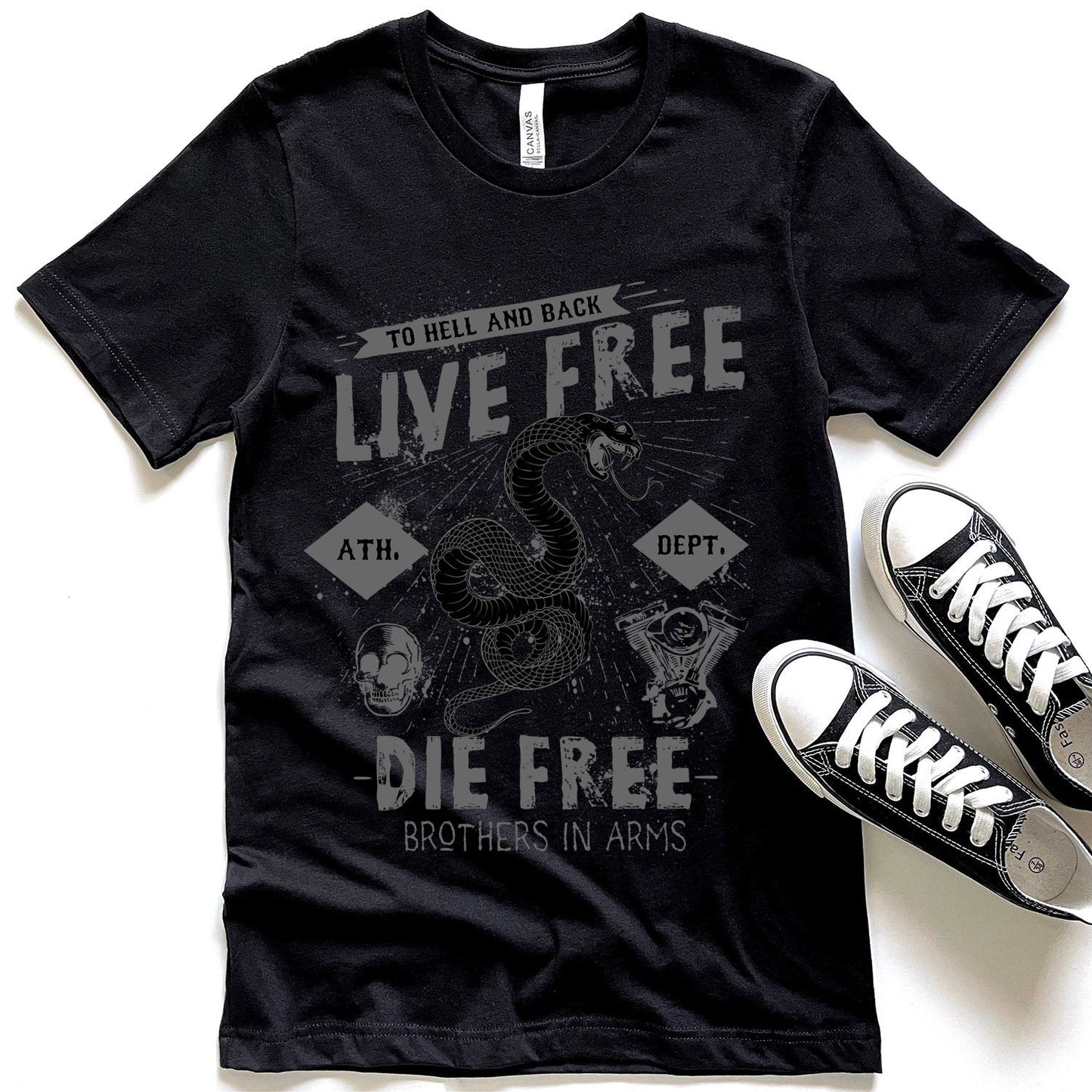 T-shirt Live Free, T-shirt avec serpent, T-shirt Rider, T-shirt Snake, T-shirt Metal Lovers, T-shirt Rock, T-shirt Biker, T-shirt Motorcycle Lover