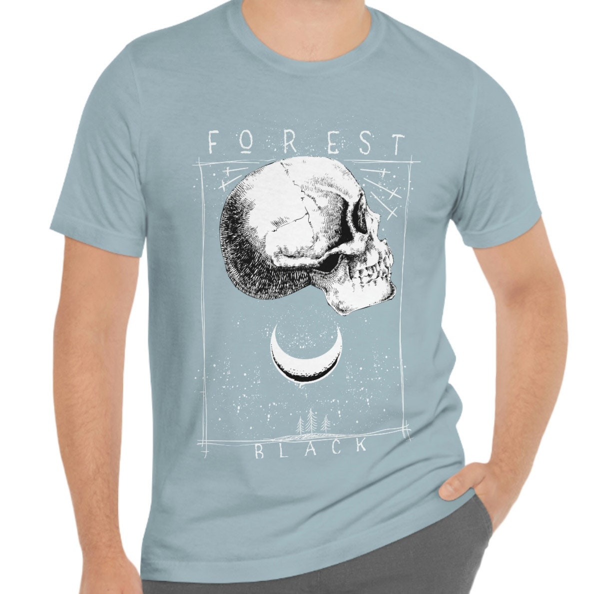 Skull T-shirt, Moon Forest Black T-shirt, Scary Forest Shirt, Horror T-Shirt, Motorcycle Shirt, Biker Shirt, Rockers T-shirt