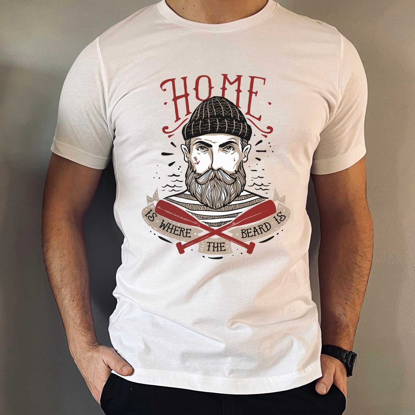 T-shirt « La maison est là où se trouve la barbe », t-shirt pour homme avec barbe, t-shirt pour amoureux de la barbe, t-shirt pour homme, t-shirts drôles avec barbe, cadeau pour amoureux de la barbe