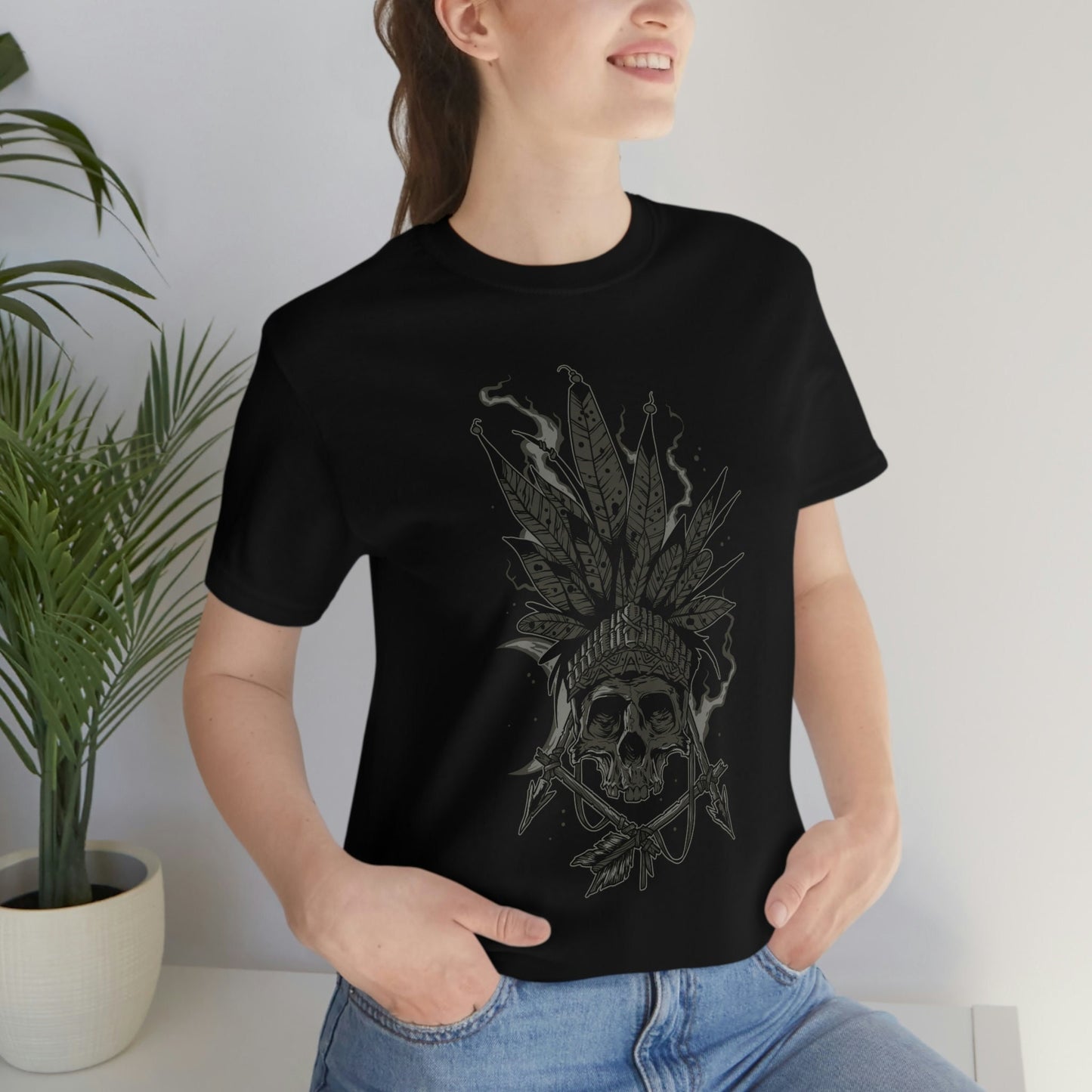 Indian T-shirt, Tribal T-shirt, Indian Feathers T-shirt, Skull T-Shirt, Mystical Gift T-shirt, Gothic T-Shirt, Fantasy and Myth T-shirt