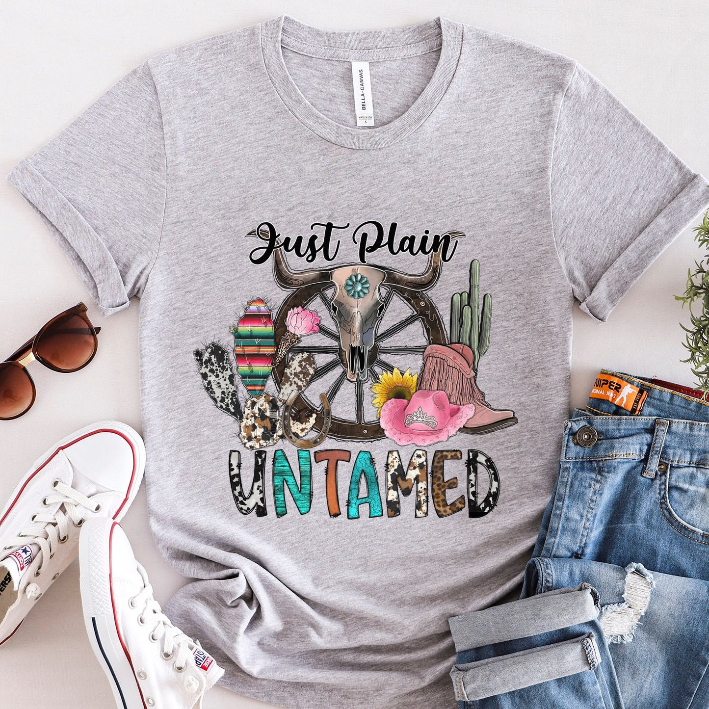 T-shirt Just Plain Untamed, chemise de style occidental, chemise du Sud, chemise de rodéo, chemise de cow-girl, chemise de cow-boy, chemise de campagne